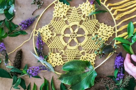 Crochet doily dreamcatcher with fringes. ANAVELLA