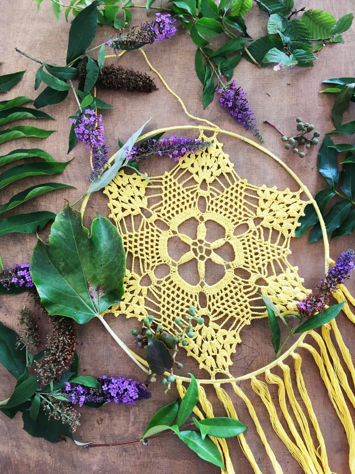 Crochet doily dreamcatcher with fringes. ANAVELLA